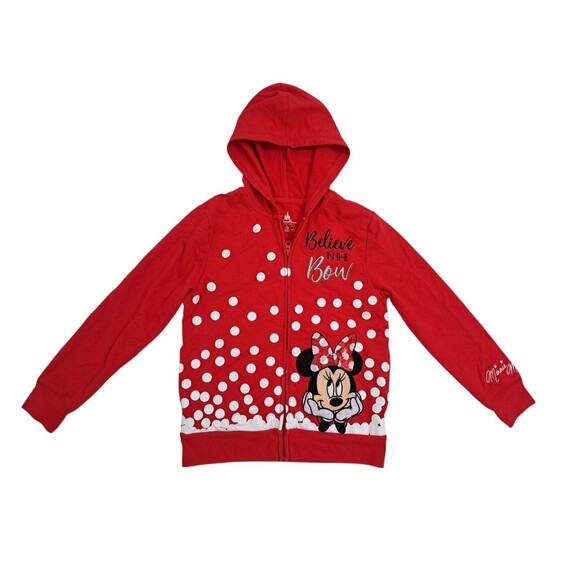 Disney Minnie Mouse Believe in the Bow Full Zip Red Hoodie Girl's Medium - Picture 2 of 10